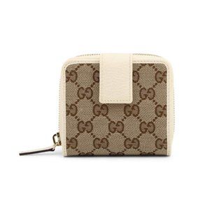 Gucci Zip Around Original GG canvas with white leather trim French pouch Wallet